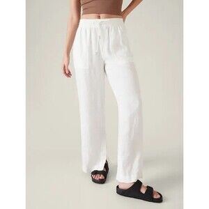 New Athleta Retreat 100% Linen Wide Leg Pants White Relaxed Travel Size 18 NWT